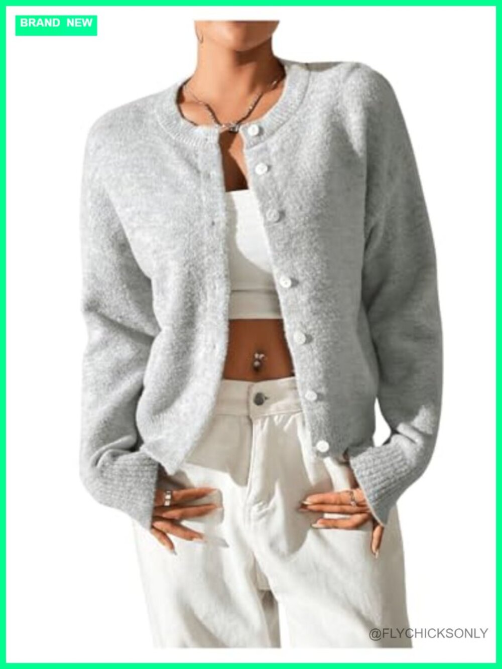 Ribbed Knit Button Down Cardigan Long Sleeve Crew Neck Sweater